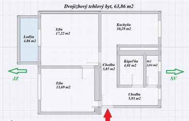REZERVOVANÉ - Dvojizbový tehlový byt s lodžiou, Žiar nad Hronom, 64 m2