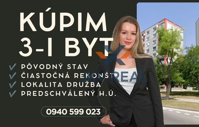 HĽADÁM 3-IZBOVÝ BYT NA KÚPU – TRNAVA, DRUŽBA