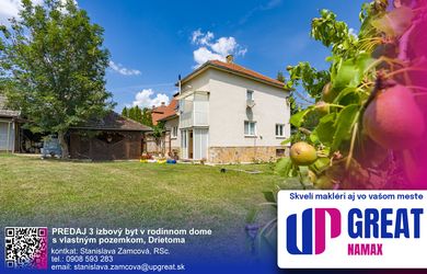 PREDAJ - 3 izbový byt v rodinnom dome, s vlastným pozemkom, v obci Drietoma